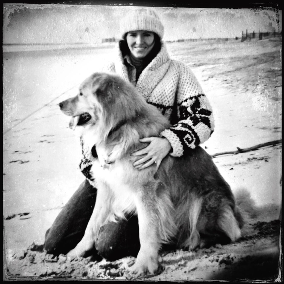 Dog, woman, beach